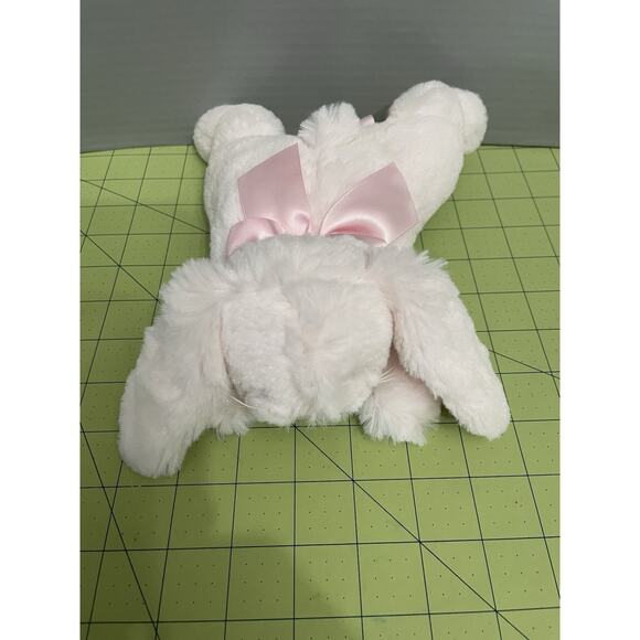 Bearington Baby Collection Bunny Tail Rabbit Plush Toy Rattle Laying Lovey Satin - Picture 2 of 11